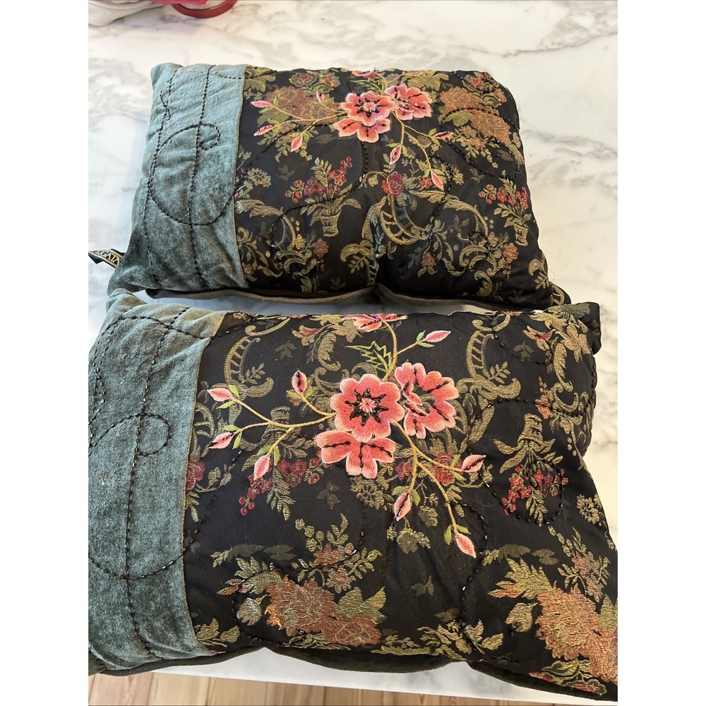 Set Of 2 Borgata Burgundy Beaded Embroidered Floral Accent Throw Pillows